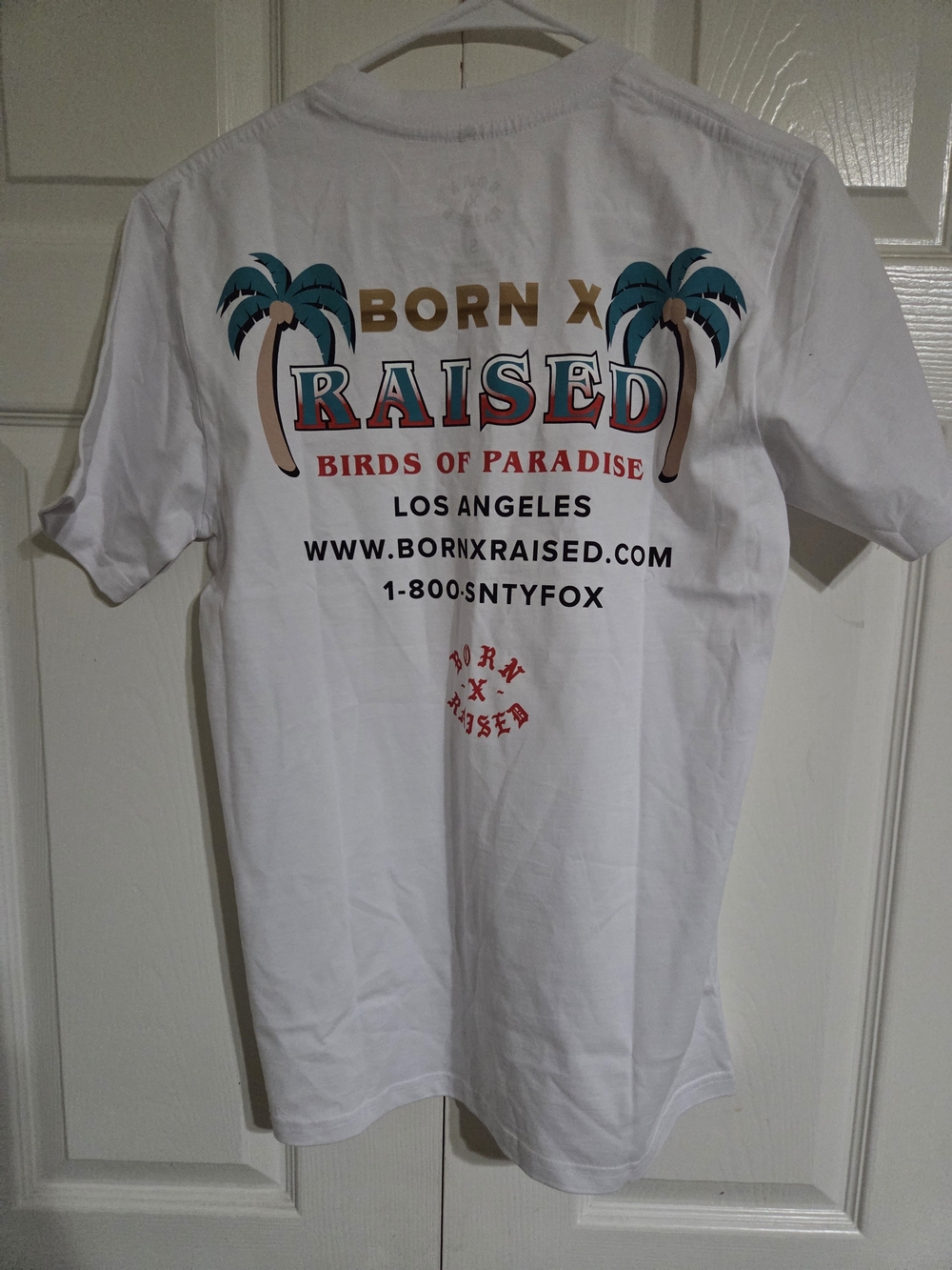 BORN X RAISED White Tee with Teal & Gold Palm Graphic